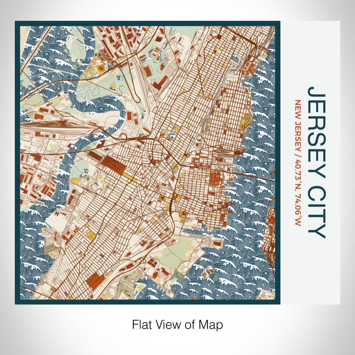 Rendered View of Jersey City New Jersey Map on 17oz Stainless Steel Insulated Tumbler in Woodblock Map Style
