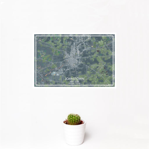 12x18 Johnstown New York Map Print Landscape Orientation in Afternoon Style With Small Cactus Plant in White Planter