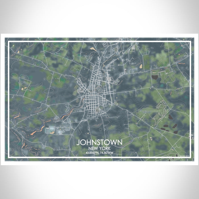 Johnstown New York Map Print Landscape Orientation in Afternoon Style With Shaded Background