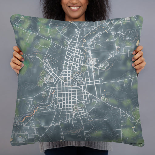 Person holding 22x22 Custom Johnstown New York Map Throw Pillow in Afternoon