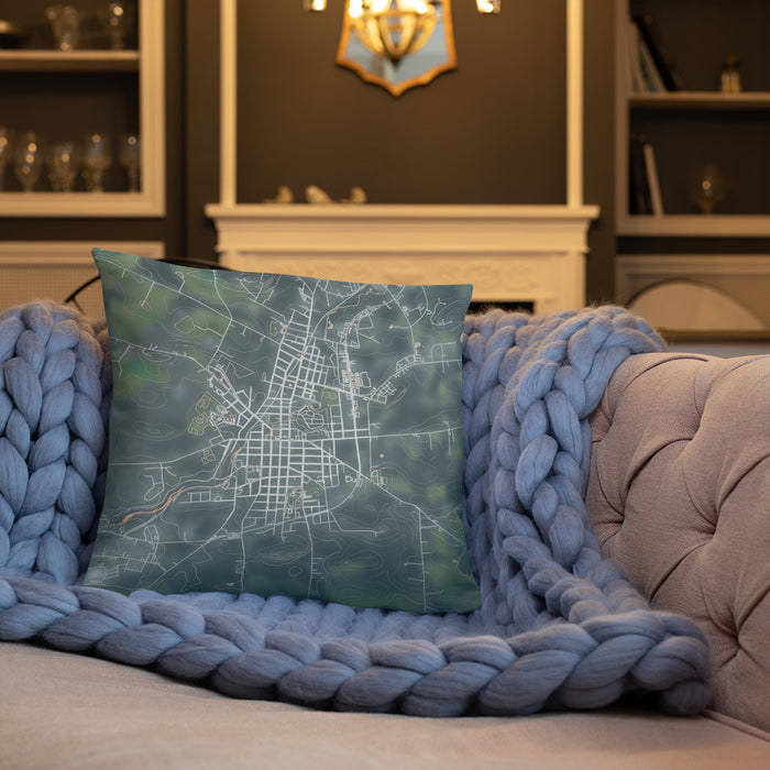 Custom Johnstown New York Map Throw Pillow in Afternoon on Cream Colored Couch