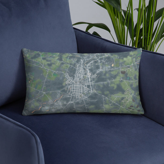 Custom Johnstown New York Map Throw Pillow in Afternoon on Blue Colored Chair