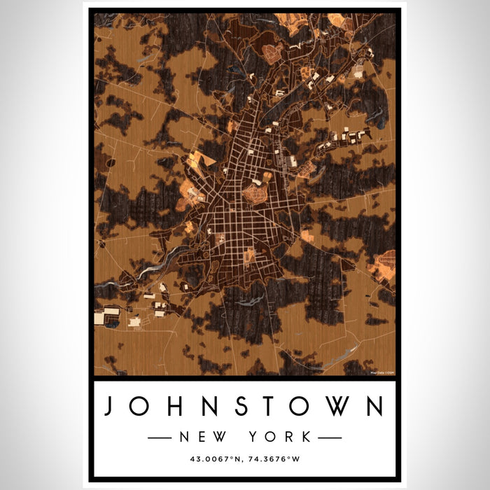Johnstown New York Map Print Portrait Orientation in Ember Style With Shaded Background