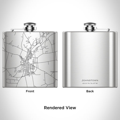 Rendered View of Johnstown New York Map Engraving on 6oz Stainless Steel Flask
