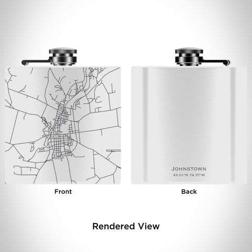 Rendered View of Johnstown New York Map Engraving on 6oz Stainless Steel Flask in White