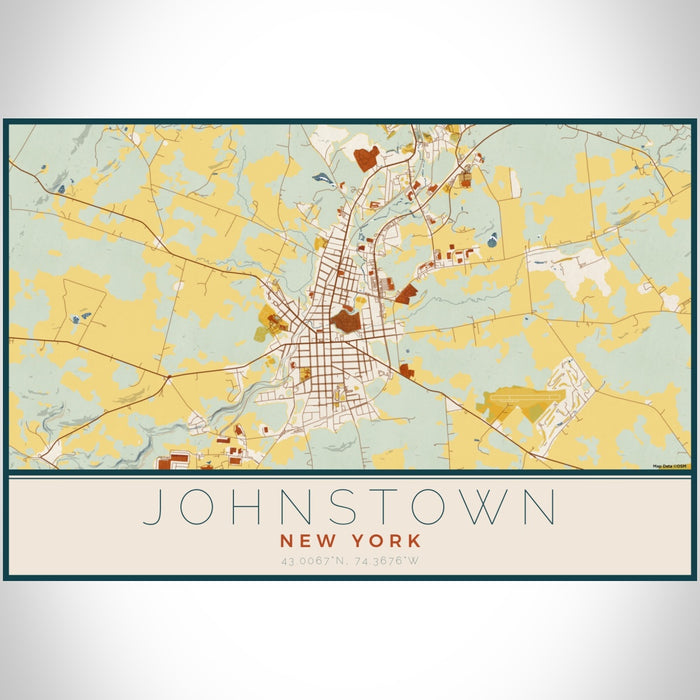 Johnstown New York Map Print Landscape Orientation in Woodblock Style With Shaded Background