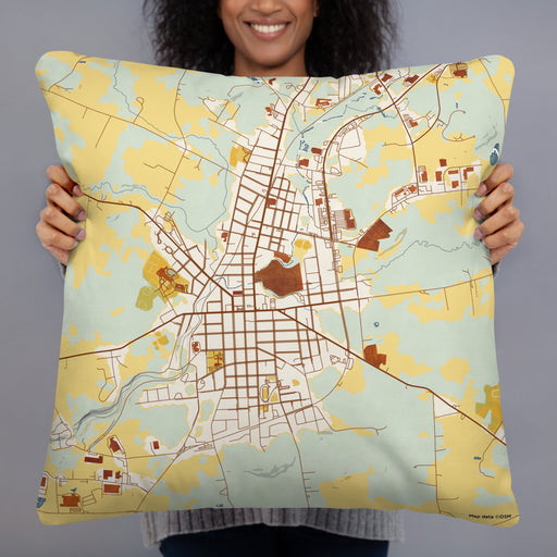 Person holding 22x22 Custom Johnstown New York Map Throw Pillow in Woodblock