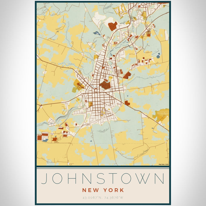 Johnstown New York Map Print Portrait Orientation in Woodblock Style With Shaded Background