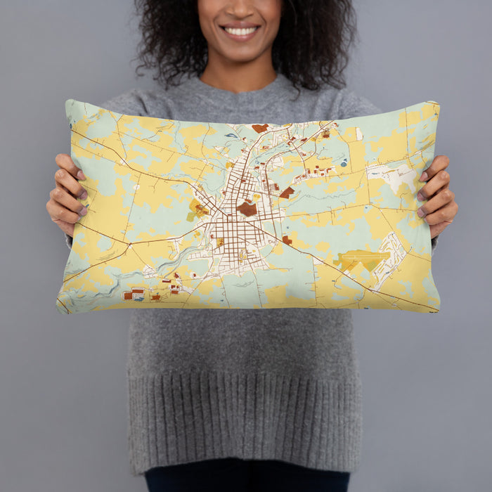 Person holding 20x12 Custom Johnstown New York Map Throw Pillow in Woodblock
