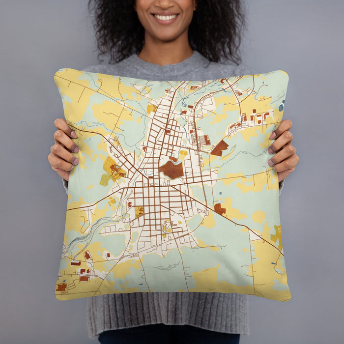 Person holding 18x18 Custom Johnstown New York Map Throw Pillow in Woodblock