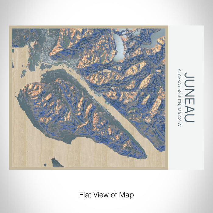 Rendered View of Juneau Alaska Map on 20oz Stainless Steel Insulated Bottle with Bamboo Top with printed afternoon style map