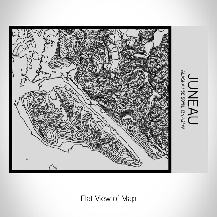 Rendered View of Juneau Alaska Map on 20oz Stainless Steel Insulated Bottle with Bamboo Top with printed Tactile Lines Map in Black
