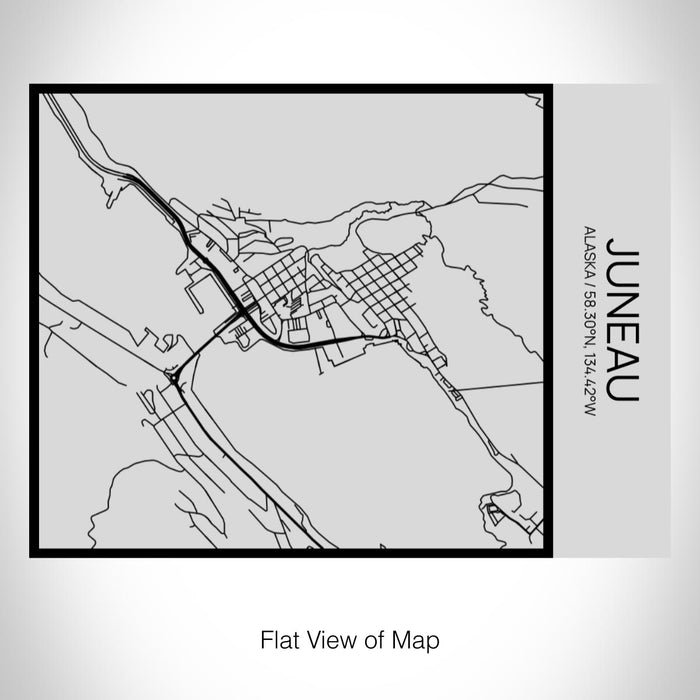 Rendered View of Juneau Alaska Map on 20oz Stainless Steel Insulated Bottle with Bamboo Top with printed Tactile Lines Map in Black