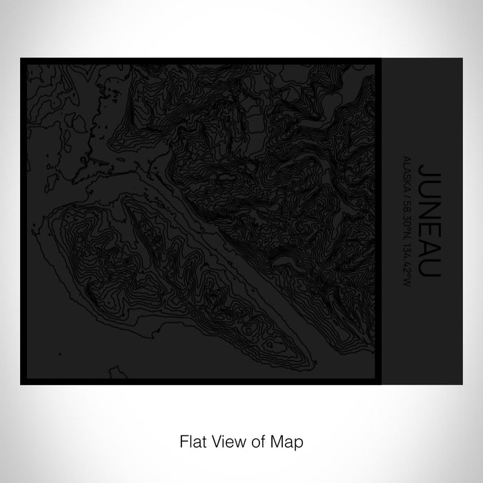 Rendered View of Juneau Alaska Map on 20oz Stainless Steel Insulated Bottle with Bamboo Top in Matte Black with printed Tactile Lines Map in Black