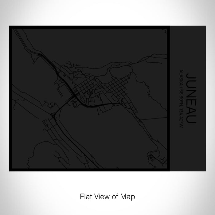 Rendered View of Juneau Alaska Map on 20oz Stainless Steel Insulated Bottle with Bamboo Top in Matte Black with printed Tactile Lines Map in Black