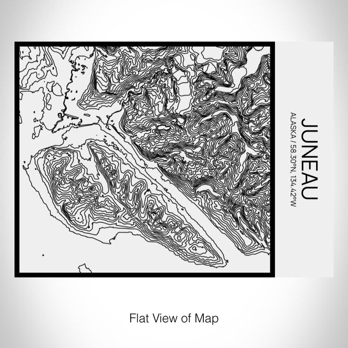 Rendered View of Juneau Alaska Map on 20oz Stainless Steel Insulated Bottle with Bamboo Top in Matte White with printed Tactile Lines Map in Black