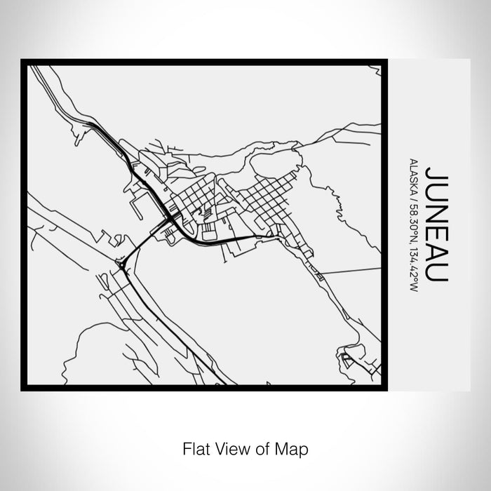 Rendered View of Juneau Alaska Map on 20oz Stainless Steel Insulated Bottle with Bamboo Top in Matte White with printed Tactile Lines Map in Black