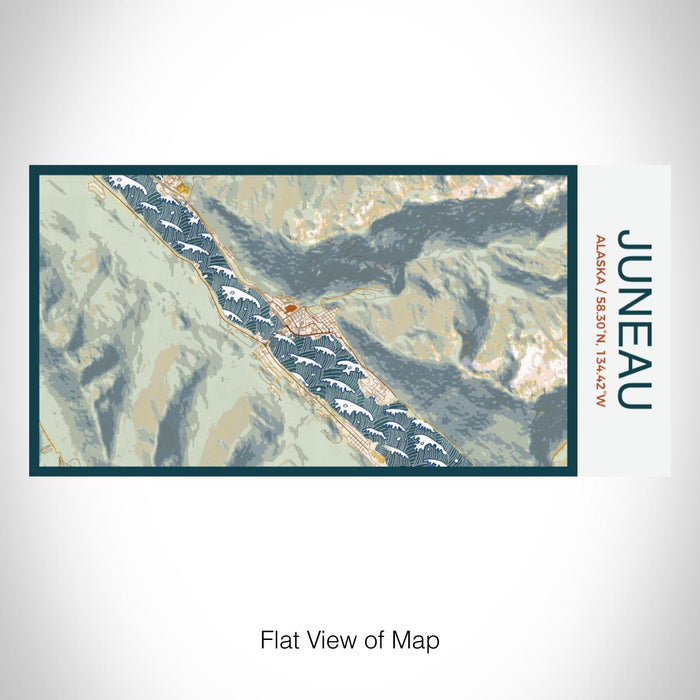 Rendered View of Juneau Alaska Map on 17oz Stainless Steel Insulated Bottle with printed woodblock style map