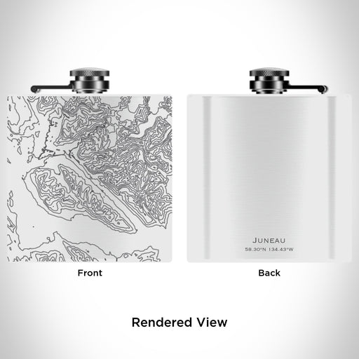Rendered View of Juneau Alaska Map Engraving on 6oz Stainless Steel Flask in White