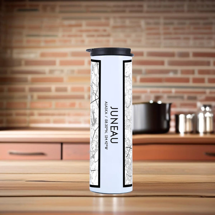 Juneau Alaska Custom City Map Inscription Coordinates on 17oz Stainless Steel Insulated Tumbler in Classic Map Style