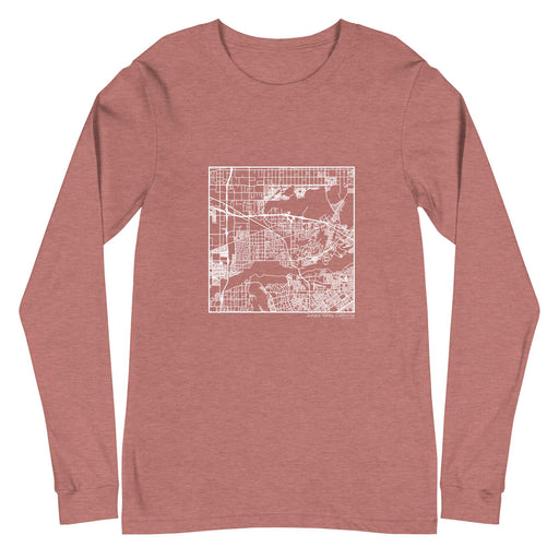 Jurupa Valley California  Map Unisex Long-Sleeve T-shirt with City inscription in Heather Mauve