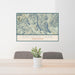 24x36 Kachess Lake Washington Map Print Lanscape Orientation in Woodblock Style Behind 2 Chairs Table and Potted Plant