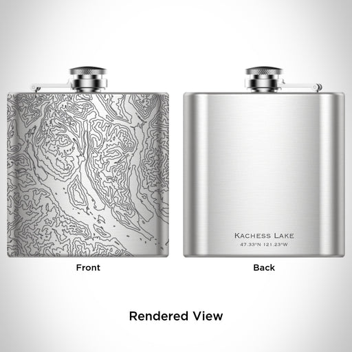 Rendered View of Kachess Lake Washington Map Engraving on 6oz Stainless Steel Flask