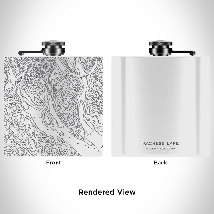 Rendered View of Kachess Lake Washington Map Engraving on 6oz Stainless Steel Flask in White