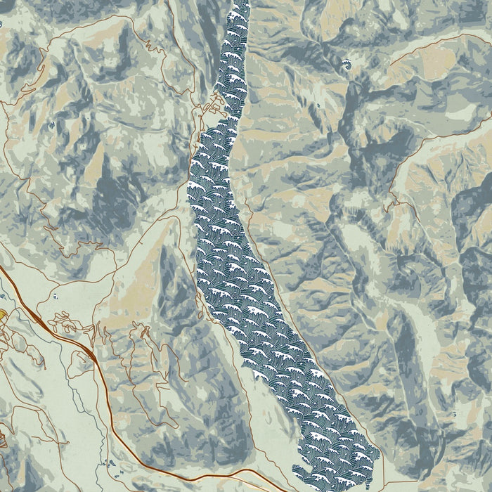 Kachess Lake Washington Map Print in Woodblock Style Zoomed In Close Up Showing Details