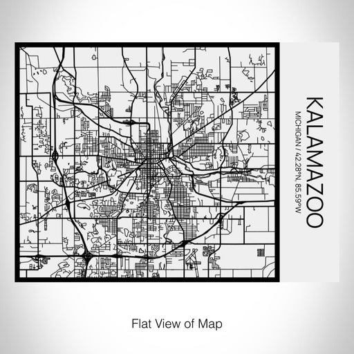 Rendered View of Kalamazoo Michigan Map on 20oz Stainless Steel Insulated Bottle with Bamboo Top in Matte White with printed Tactile Lines Map in Black