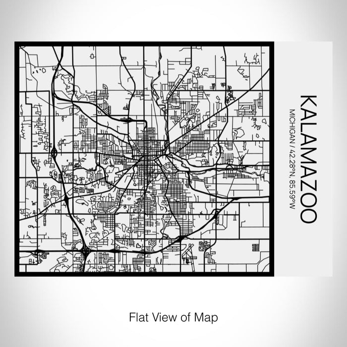 Rendered View of Kalamazoo Michigan Map on 20oz Stainless Steel Insulated Bottle with Bamboo Top in Matte White with printed Tactile Lines Map in Black