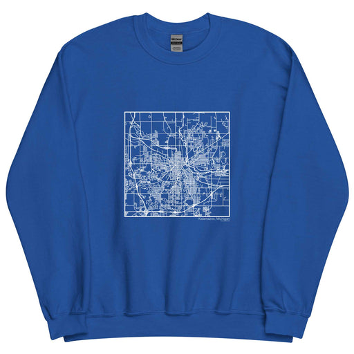 Kalamazoo Michigan  Map Unisex Crewneck Sweater with City inscription in Royal Blue