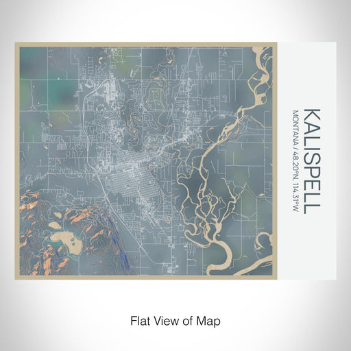 Rendered View of Kalispell Montana Map on 20oz Stainless Steel Insulated Bottle with Bamboo Top with printed afternoon style map