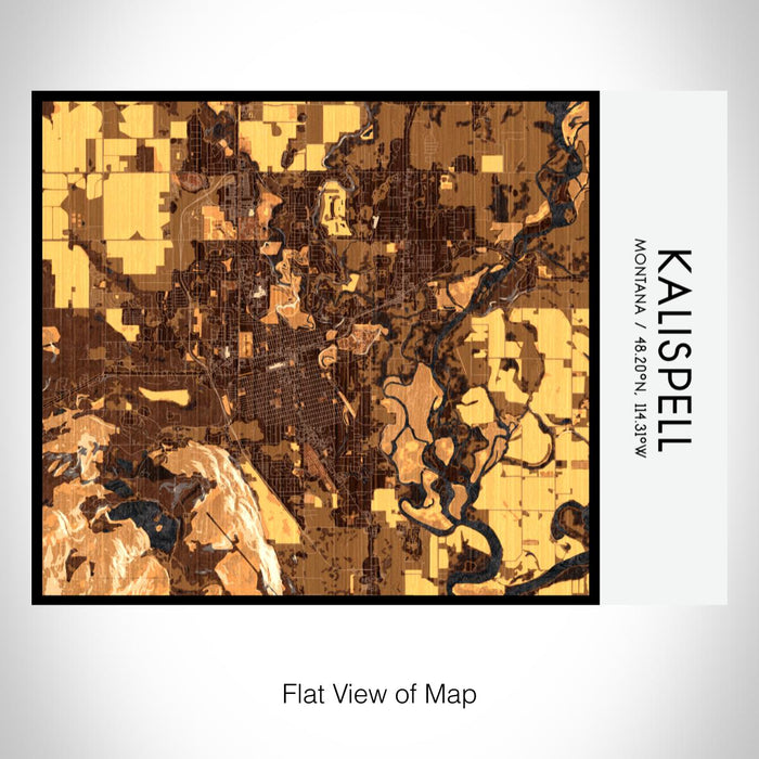 Rendered View of Kalispell Montana Map on 20oz Stainless Steel Insulated Bottle with Bamboo Top with printed ember style map