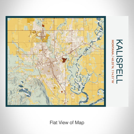 Rendered View of Kalispell Montana Map on 20oz Stainless Steel Insulated Bottle with Bamboo Top with printed woodblock style map