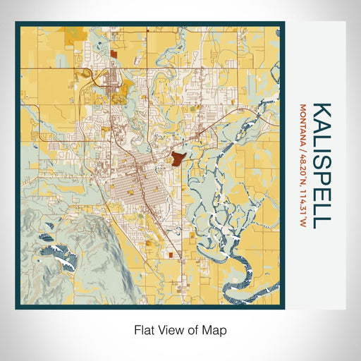 Rendered View of Kalispell Montana Map on 17oz Stainless Steel Insulated Tumbler in Woodblock Map Style