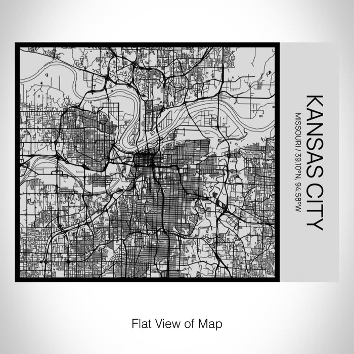 Rendered View of Kansas City Missouri Map on 20oz Stainless Steel Insulated Bottle with Bamboo Top with printed Tactile Lines Map in Black