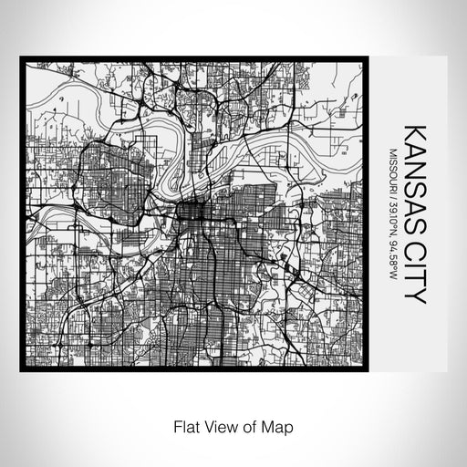 Rendered View of Kansas City Missouri Map on 20oz Stainless Steel Insulated Bottle with Bamboo Top in Matte White with printed Tactile Lines Map in Black