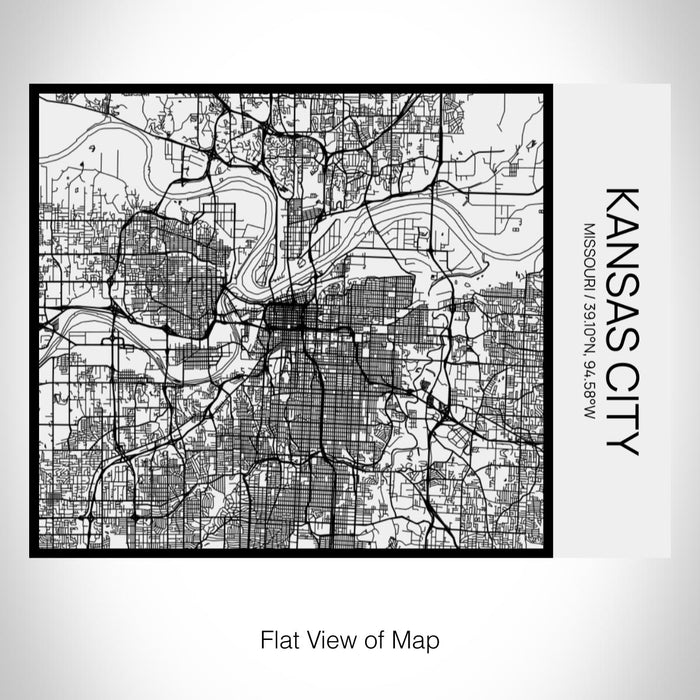 Rendered View of Kansas City Missouri Map on 20oz Stainless Steel Insulated Bottle with Bamboo Top in Matte White with printed Tactile Lines Map in Black