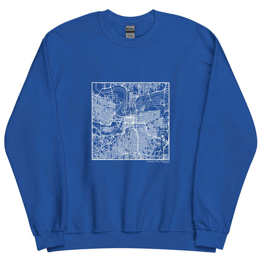 Kansas City Missouri  Map Unisex Crewneck Sweater with City inscription in Royal Blue