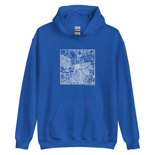 Kansas City Missouri  Map Unisex Hoodie Sweater with City inscription in Royal Blue