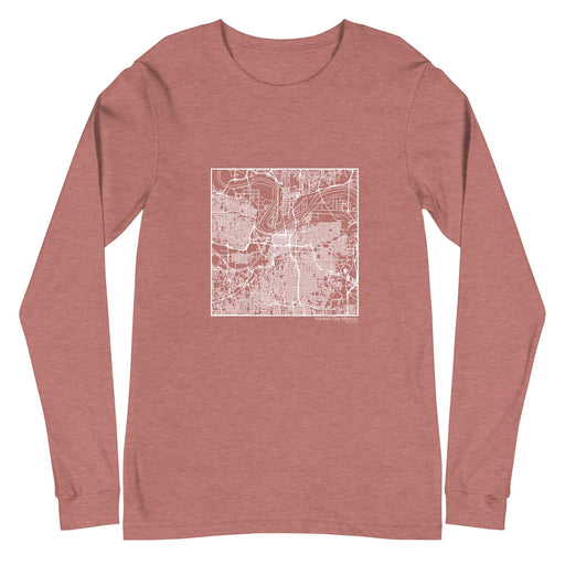 Kansas City Missouri  Map Unisex Long-Sleeve T-shirt with City inscription in Heather Mauve