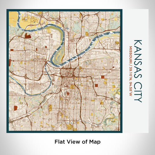 Rendered View of Kansas City Missouri Map on 17oz Stainless Steel Insulated Tumbler in Woodblock Map Style