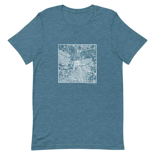 Kansas City Missouri  Map Unisex T-Shirt with City inscription in Heather Teal