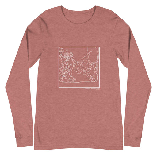 Katama Bay Massachusetts  Map Unisex Long-Sleeve T-shirt with City inscription in Heather Mauve