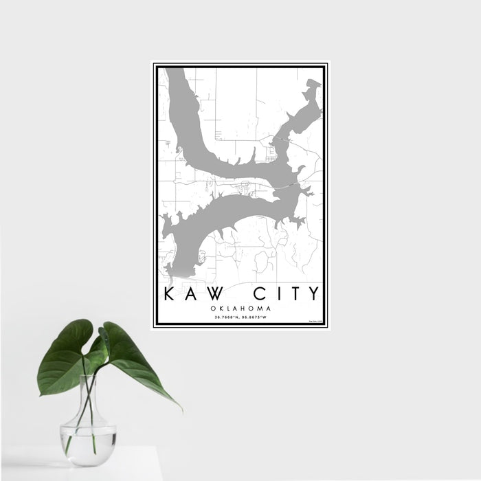 16x24 Kaw City Oklahoma Map Print Portrait Orientation in Classic Style With Tropical Plant Leaves in Water