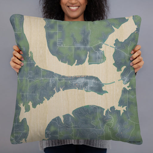 Person holding 22x22 Custom Kaw City Oklahoma Map Throw Pillow in Afternoon