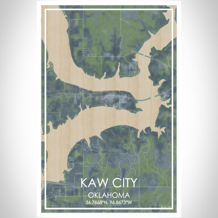 Kaw City Oklahoma Map Print Portrait Orientation in Afternoon Style With Shaded Background
