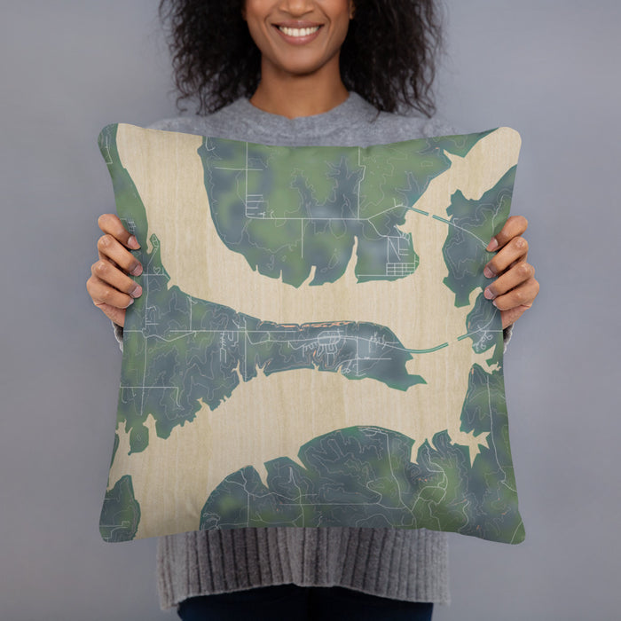 Person holding 18x18 Custom Kaw City Oklahoma Map Throw Pillow in Afternoon