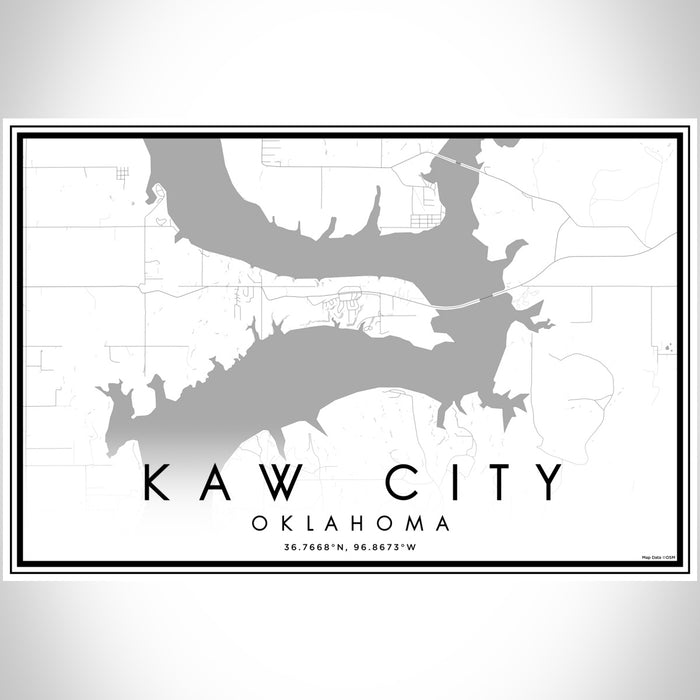 Kaw City Oklahoma Map Print Landscape Orientation in Classic Style With Shaded Background